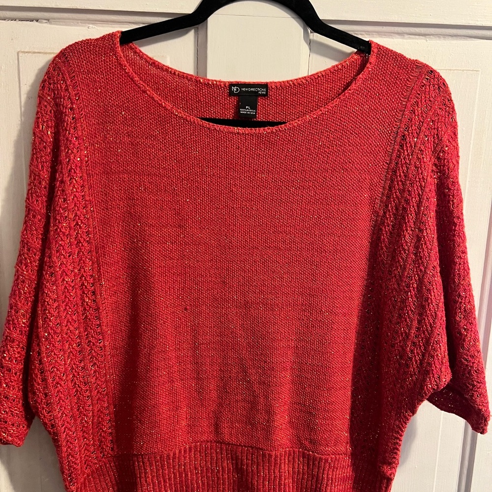 New Directions Red Crew Neck Sweater Vibrant Knit